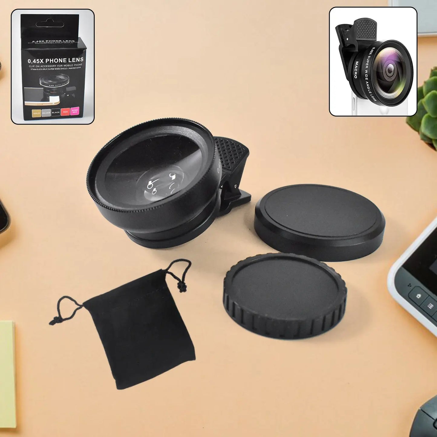 0.45X Wide Angle External Phone Camera Lens – Clip - On Smartphone Lens with Color Box - Chestore