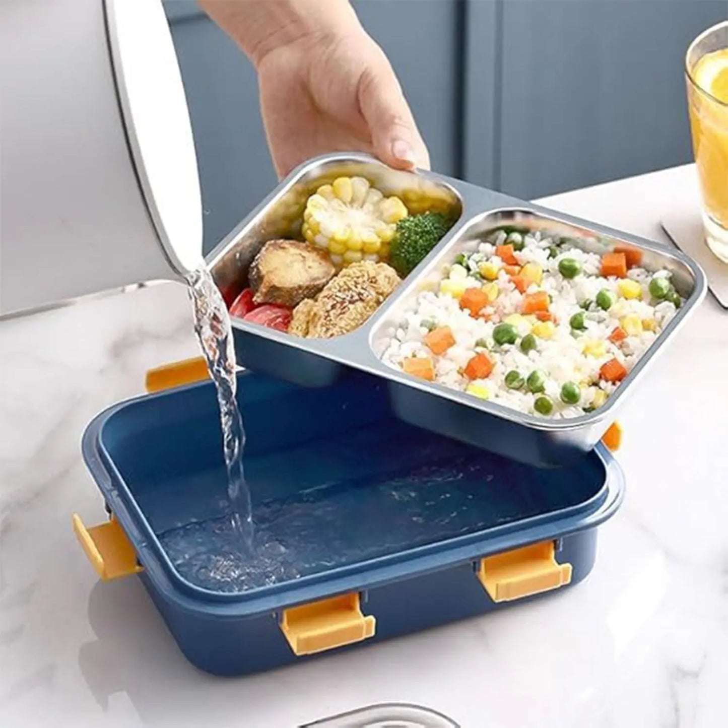 Stainless Steel 2 - Section Lunch Box with Spoon – Leak - Proof, Durable Design - Chestore