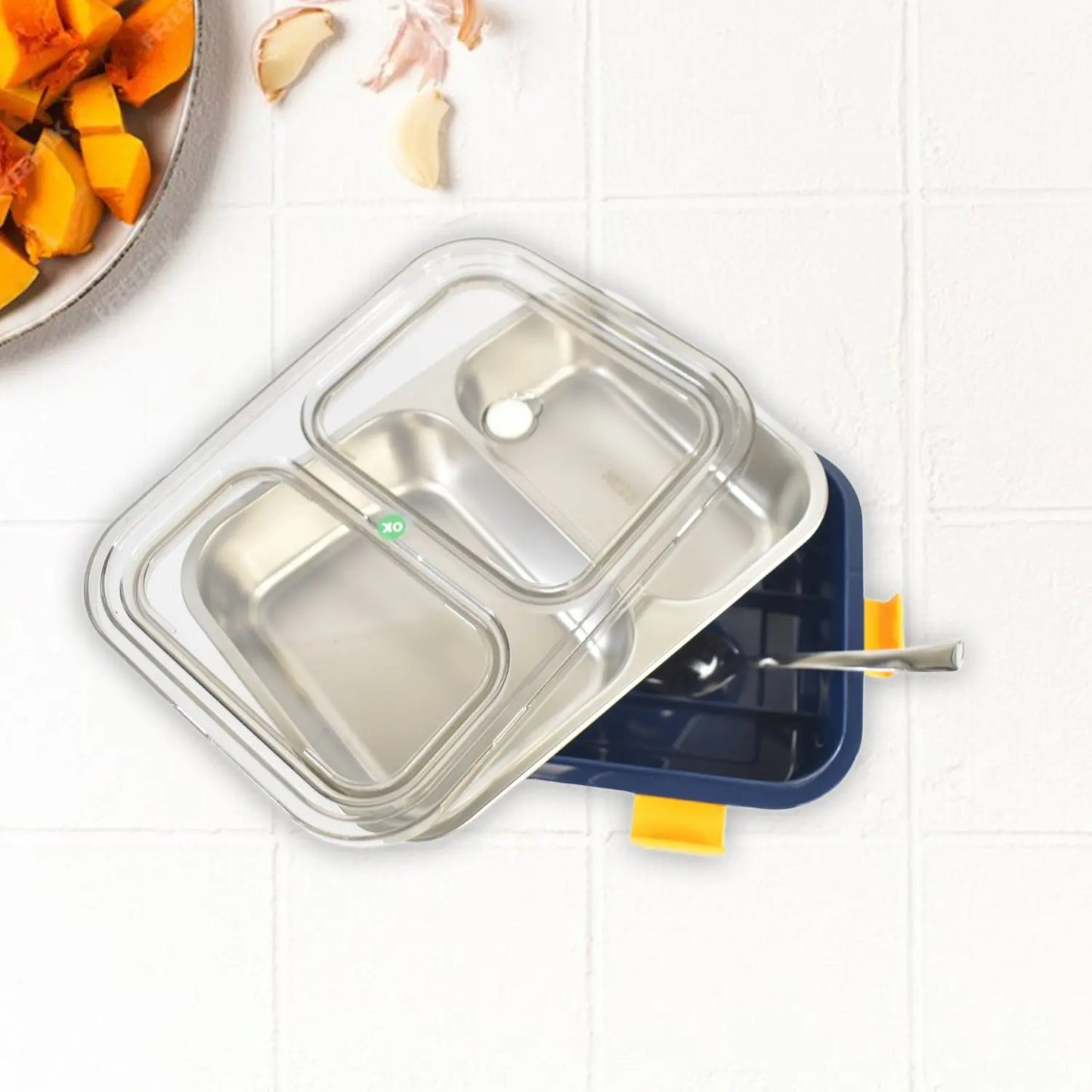 Stainless Steel 2 - Section Lunch Box with Spoon – Leak - Proof, Durable Design - Chestore