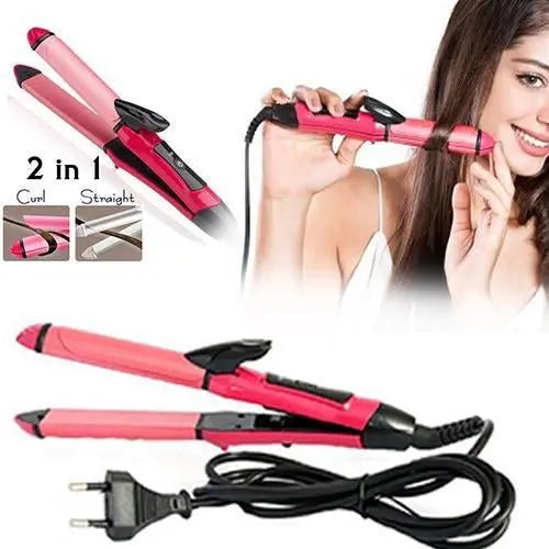 2 In 1 Hair Straightener And Curler Machine For Women Curl Straight Hair Iron - Chestore
