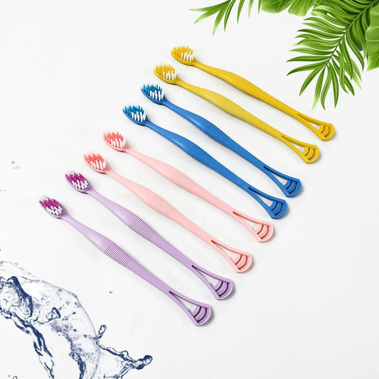 2 - in - 1 Toothbrush with Tongue Scraper – Soft Bristle, Long Handle (8 - Piece Set) - Chestore