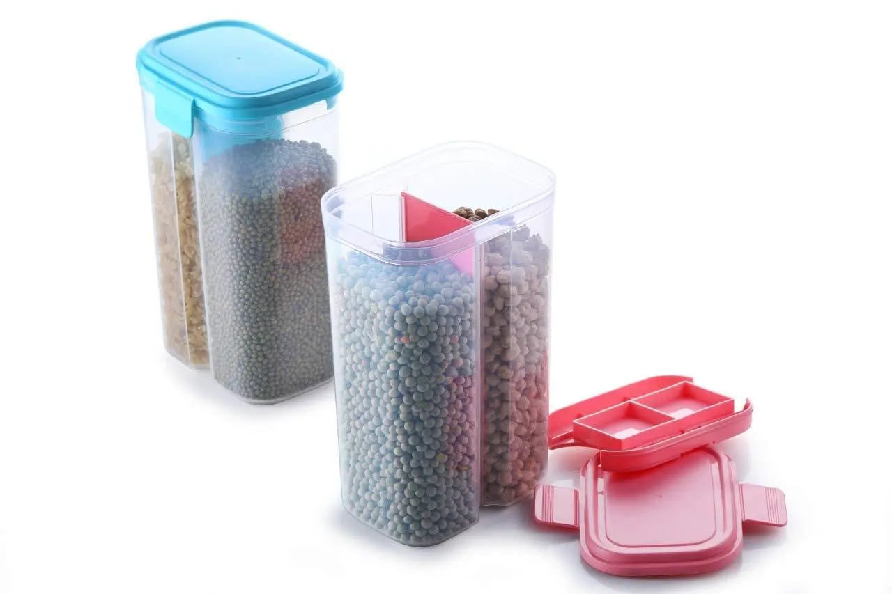 2L Airtight Food & Grain Storage Container – Transparent & Dual Section - Chestore