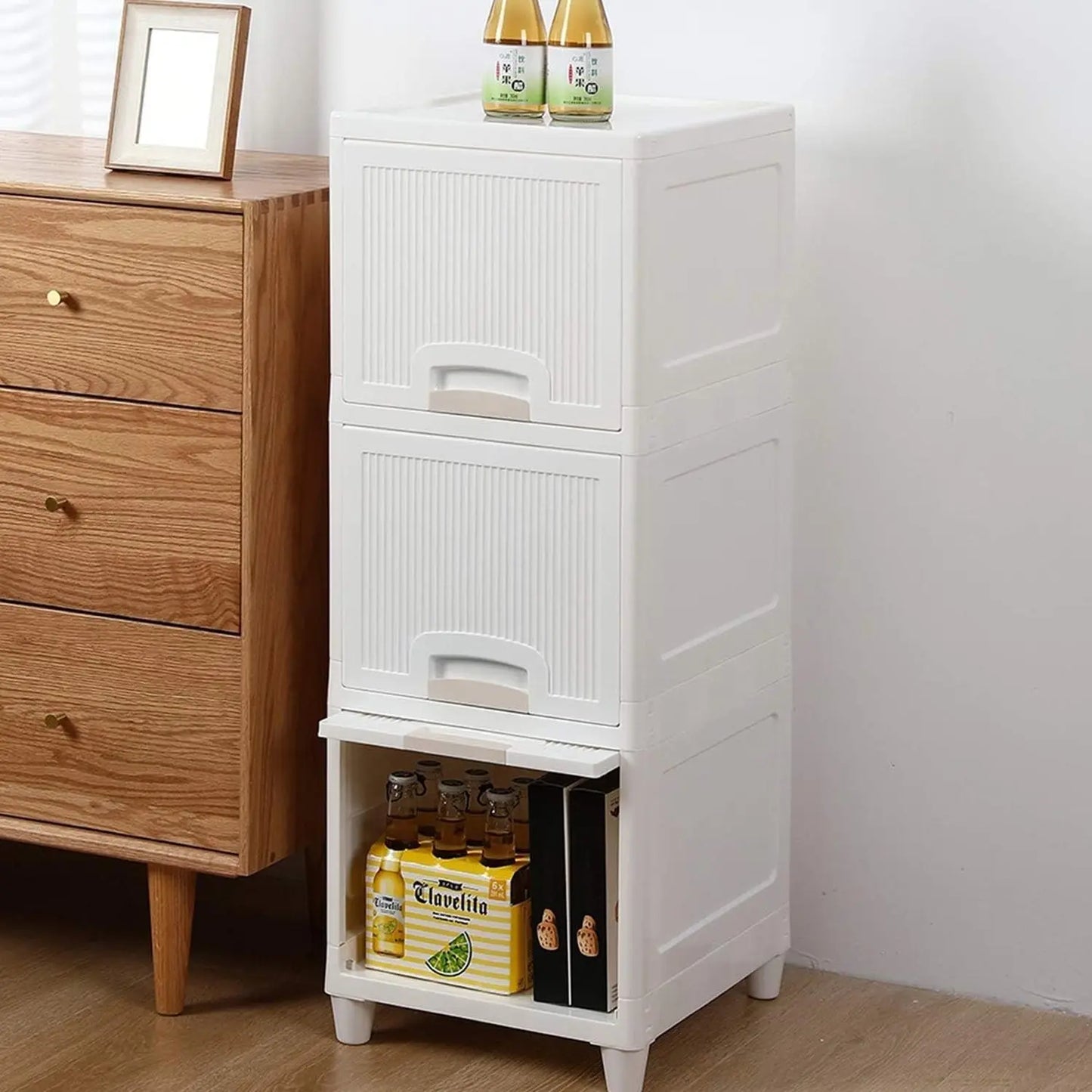 Multipurpose 3 - Layer Storage Cabinet – Foldable Plastic Drawer Unit for Kitchen, Bathroom & Bedroom - Chestore