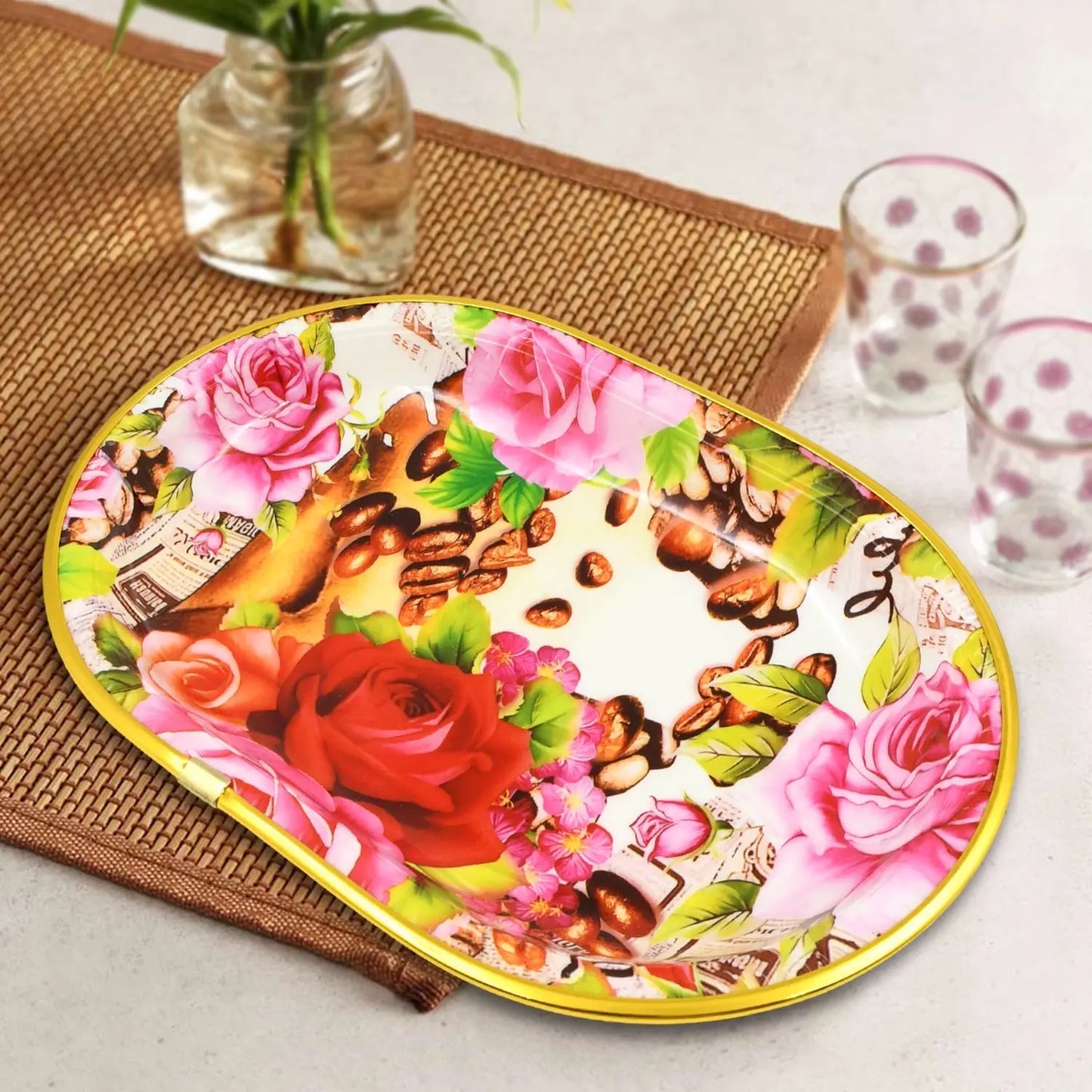 3 - Piece Flower Printed Serving Tray Set – Stylish & Durable - Chestore
