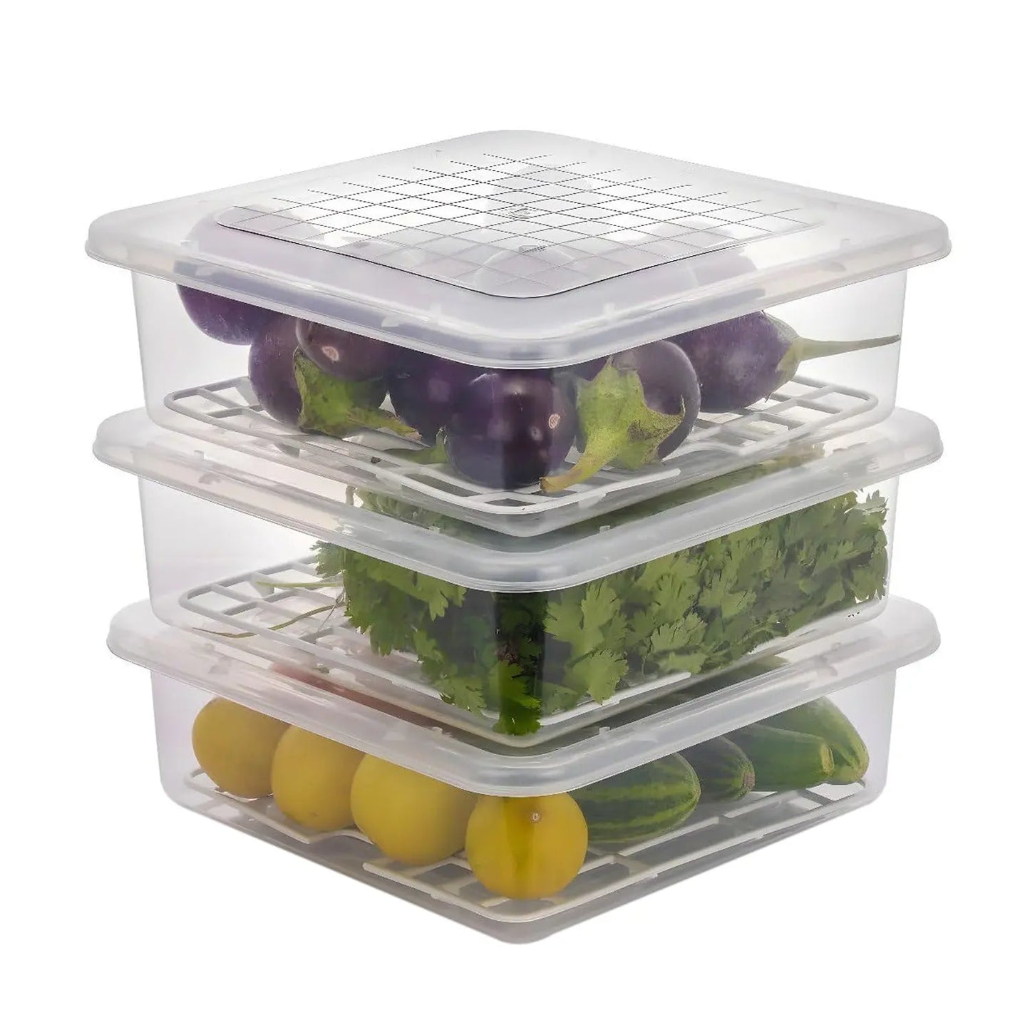 3 - Piece Food Storage Containers with Drain Tray & Lid – Fresh & Organized 🍱✨ - Chestore
