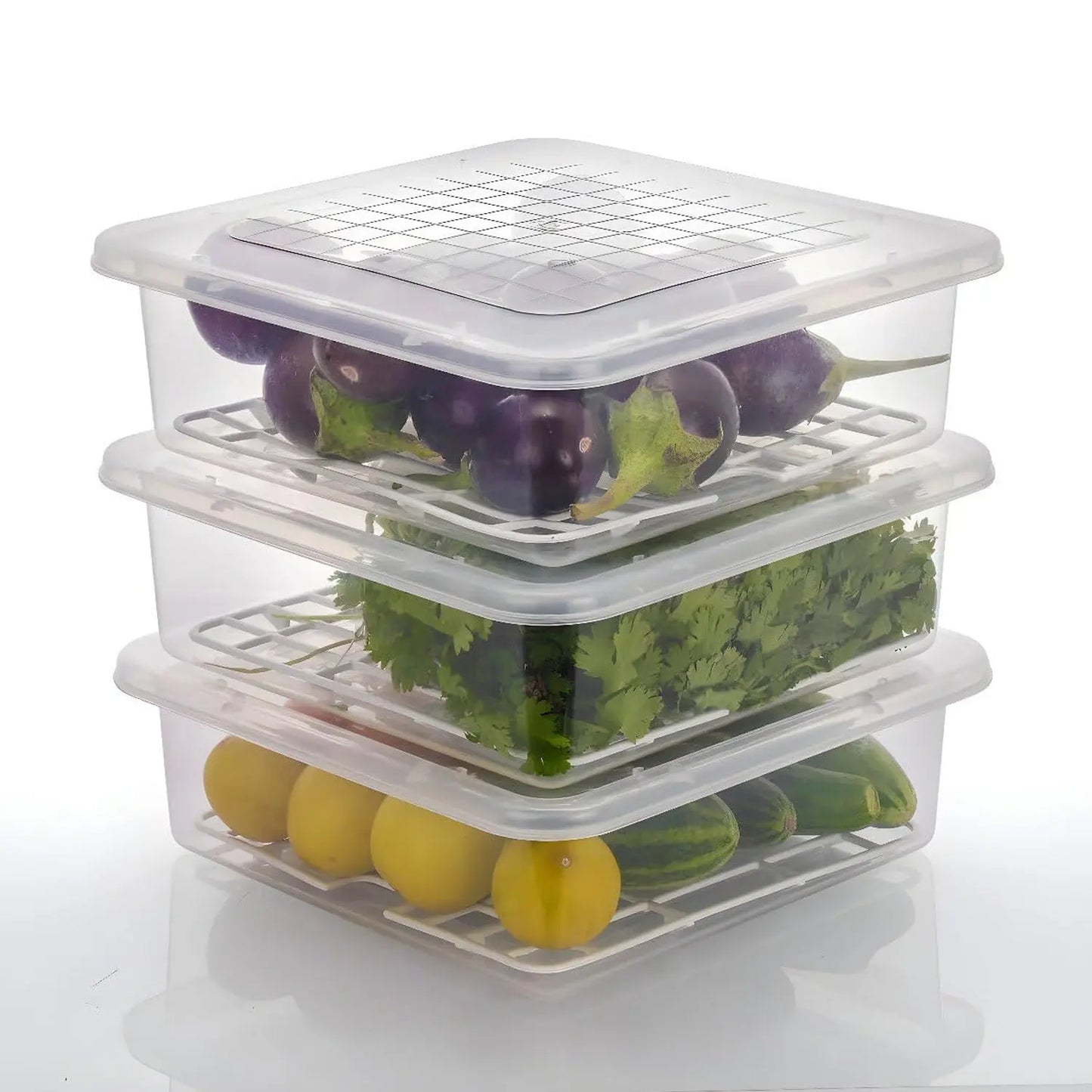3 - Piece Food Storage Containers with Drain Tray & Lid – Fresh & Organized 🍱✨ - Chestore