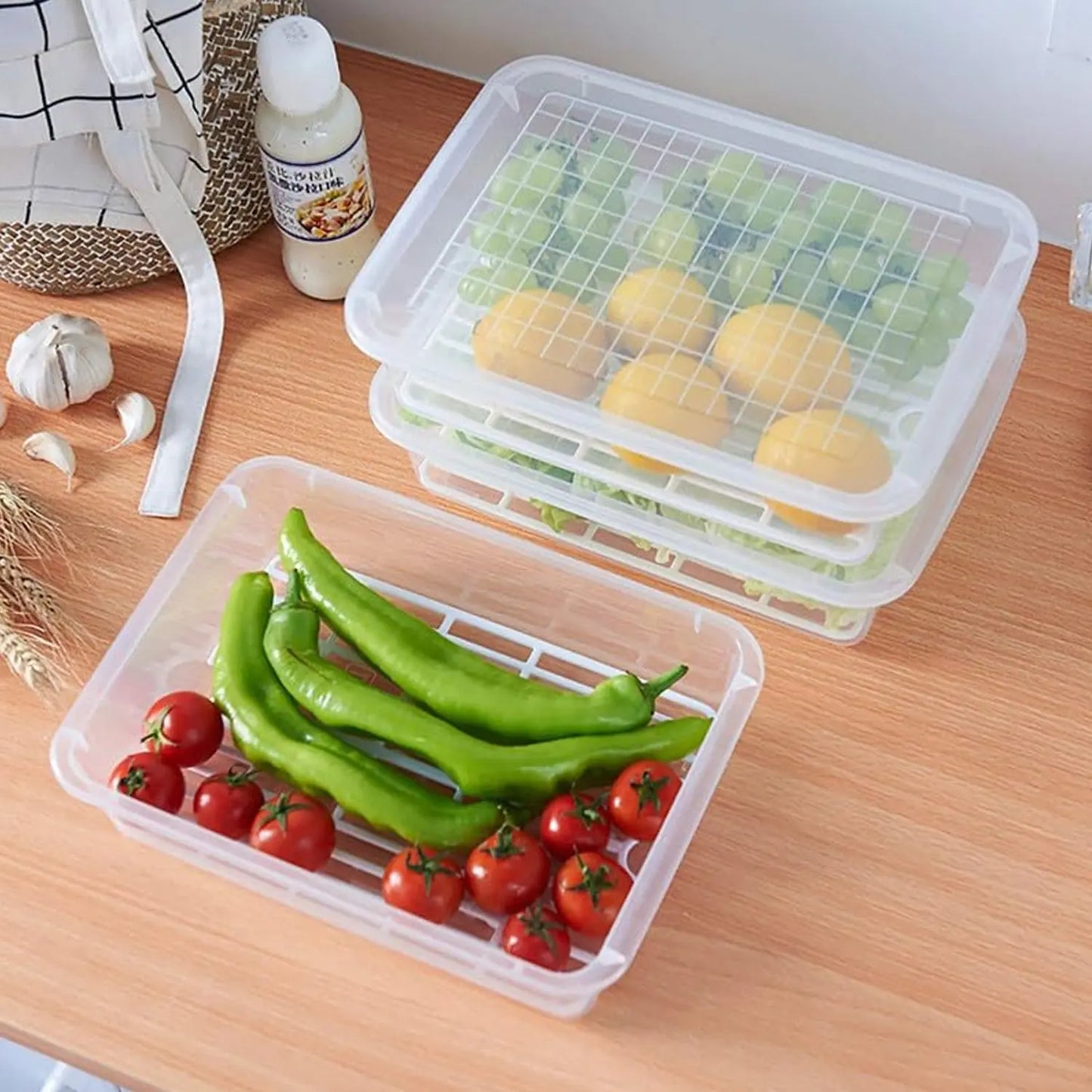 3 - Piece Food Storage Containers with Drain Tray & Lid – Fresh & Organized 🍱✨ - Chestore