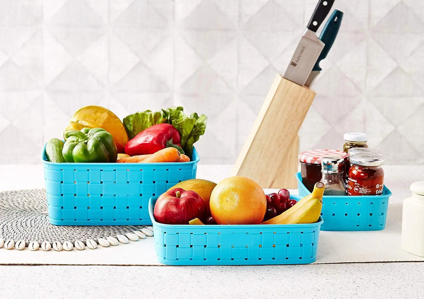 Smart Storage Baskets Set of 3 🛒 – Sky Blue, Space - Saving Organizers - Chestore