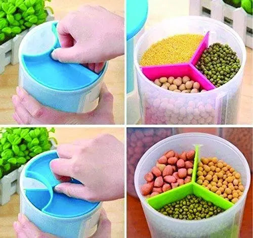 3 - in - 1 Transparent Airtight Storage Dispenser Container | Multi - Compartment Food Organizer - Chestore