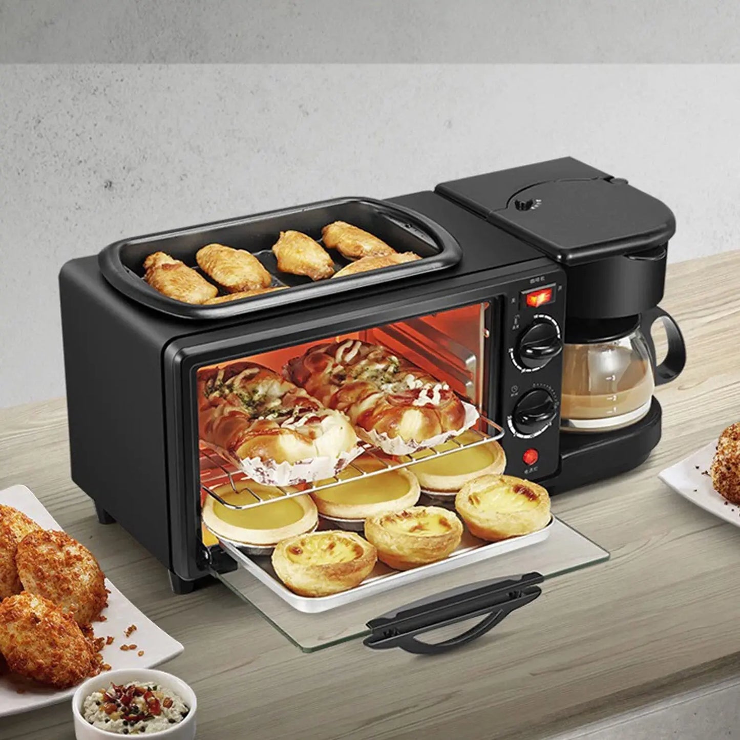 2788 3 In 1 Breakfast Maker Portable Toaster Oven Grill Pan Coffee Maker Full Breakfast Ready At One Go - Chestore