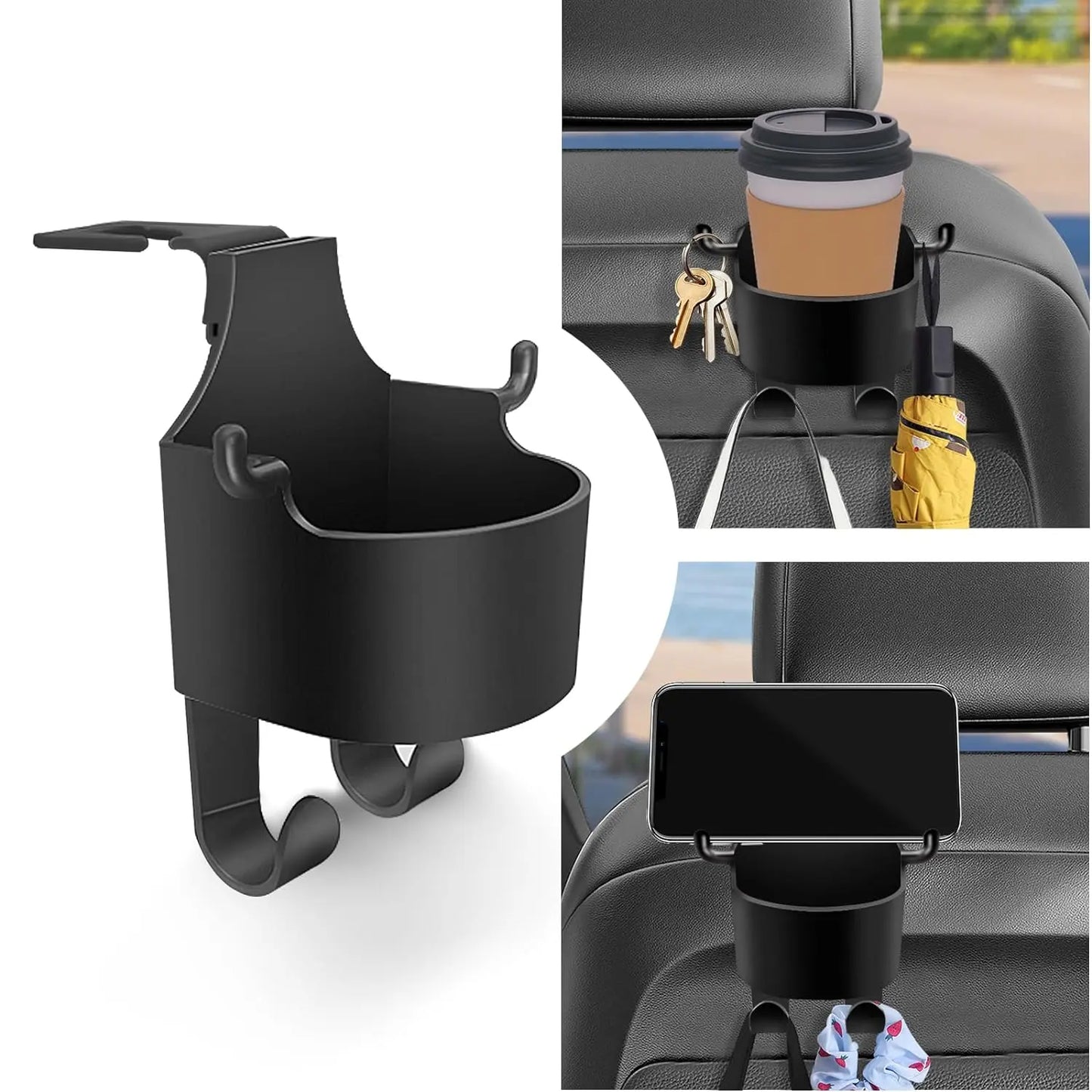 3 - in - 1 Car Headrest Backseat Organizer – Cupholder, Phone Holder & Hooks 🚗 - Chestore