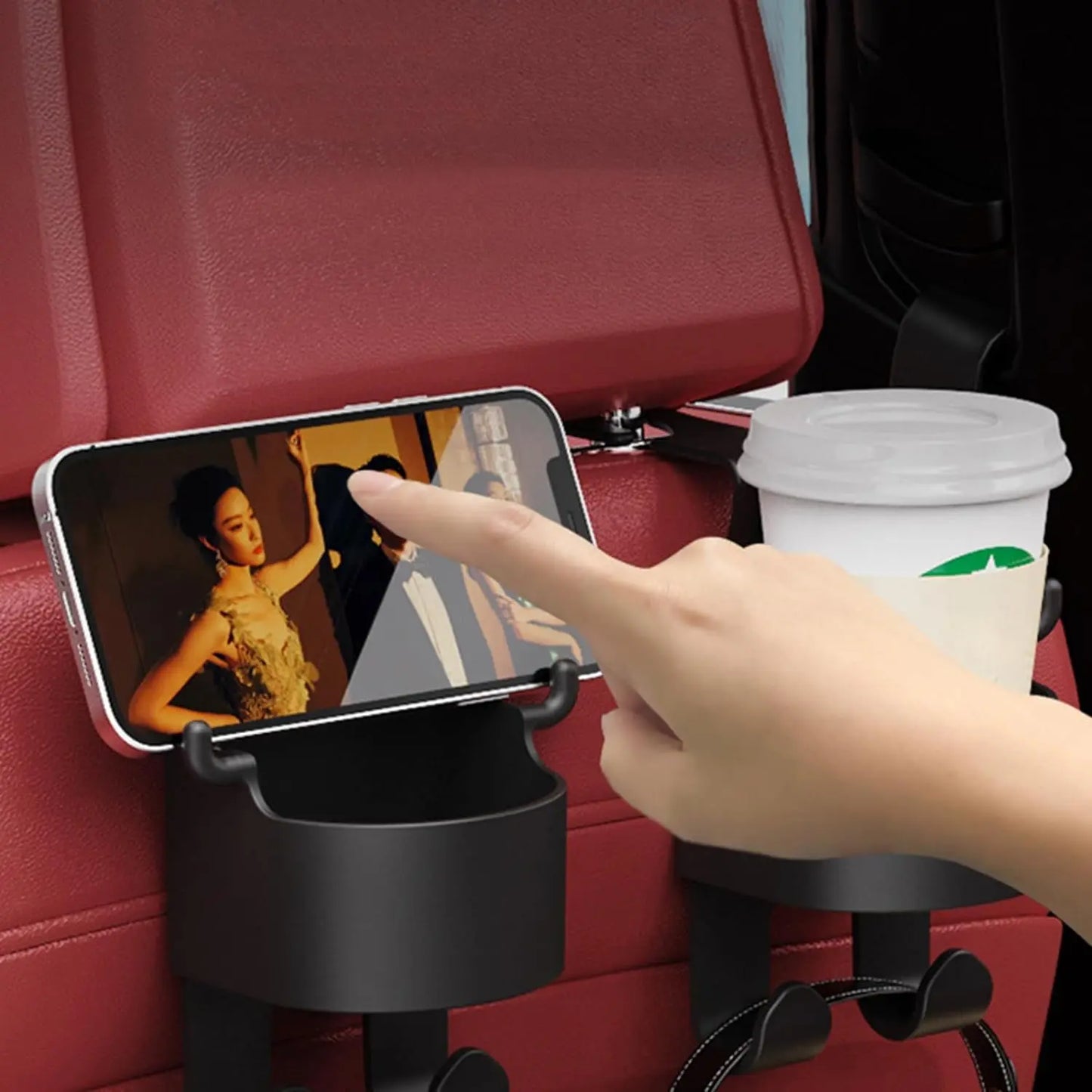 3 - in - 1 Car Headrest Backseat Organizer – Cupholder, Phone Holder & Hooks 🚗 - Chestore