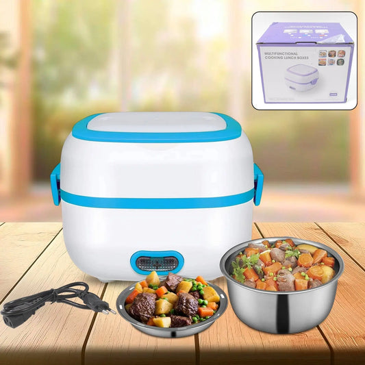 Electric Lunch Box 3 In 1 Food Heater Cooker Steamer With Stainless Steel Bowls (1 Set) - Chestore