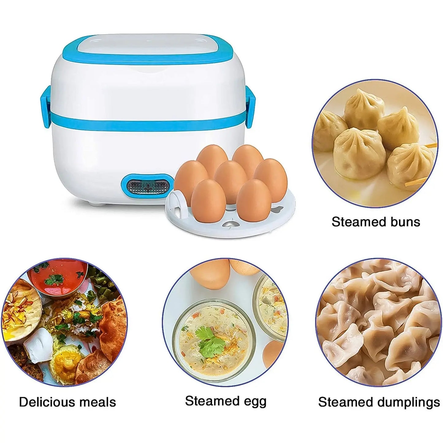 Electric Lunch Box 3 In 1 Food Heater Cooker Steamer With Stainless Steel Bowls (1 Set) - Chestore