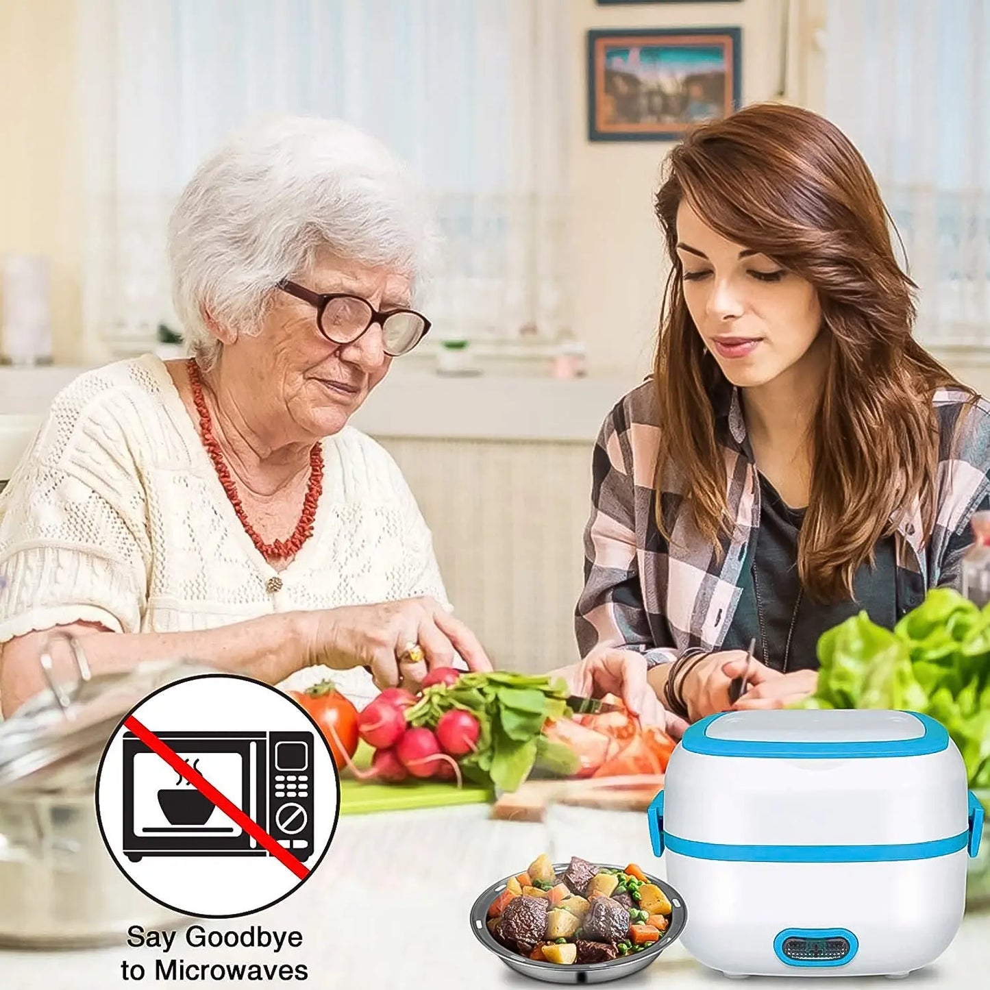 Electric Lunch Box 3 In 1 Food Heater Cooker Steamer With Stainless Steel Bowls (1 Set) - Chestore