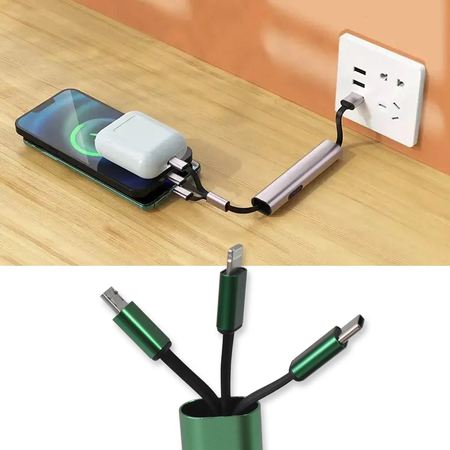 3 - in - 1 Extendable Charging Cable – Fast Charge & Data Transfer Cable for Type - C, Micro USB & Lightning - Chestore