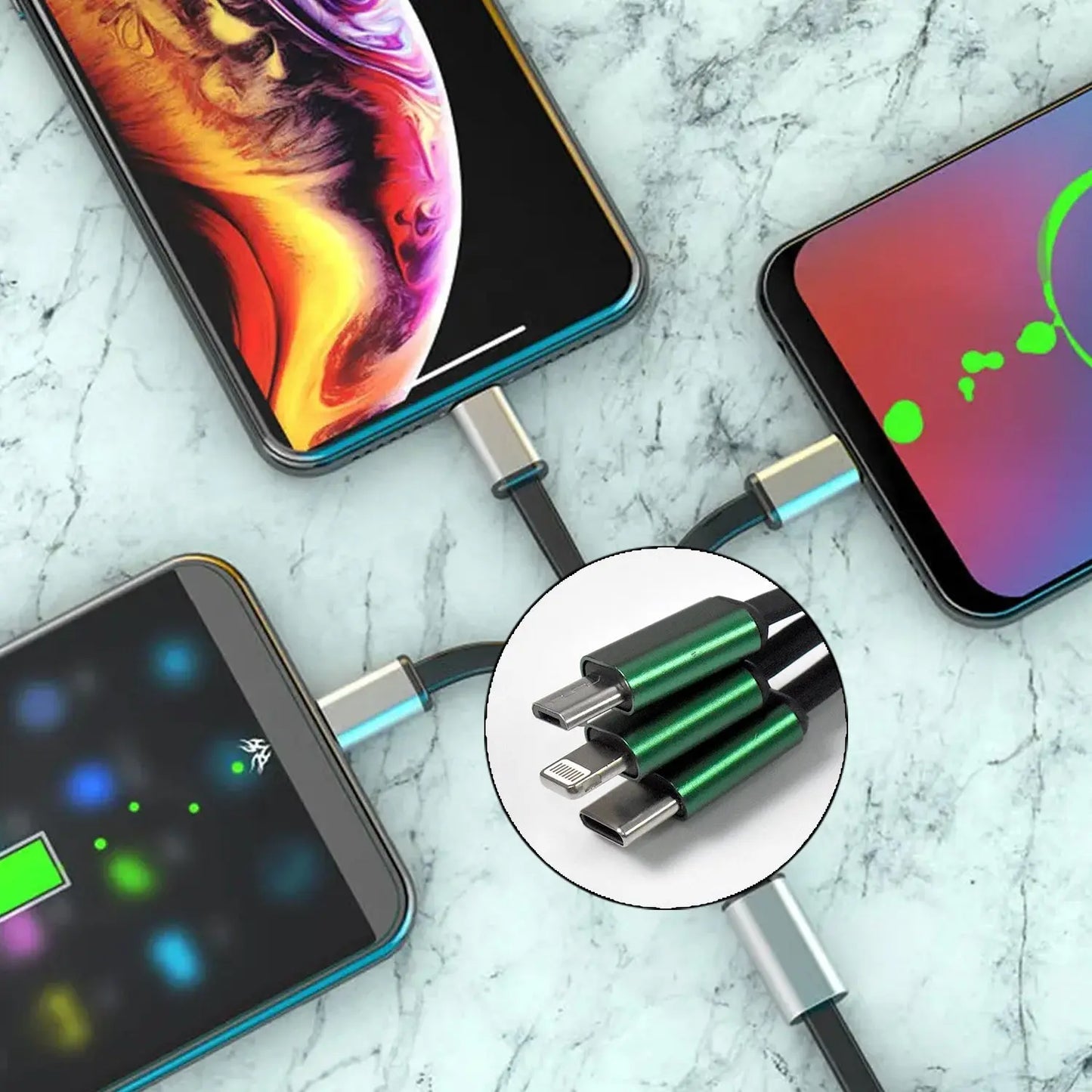 3 - in - 1 Extendable Charging Cable – Fast Charge & Data Transfer Cable for Type - C, Micro USB & Lightning - Chestore