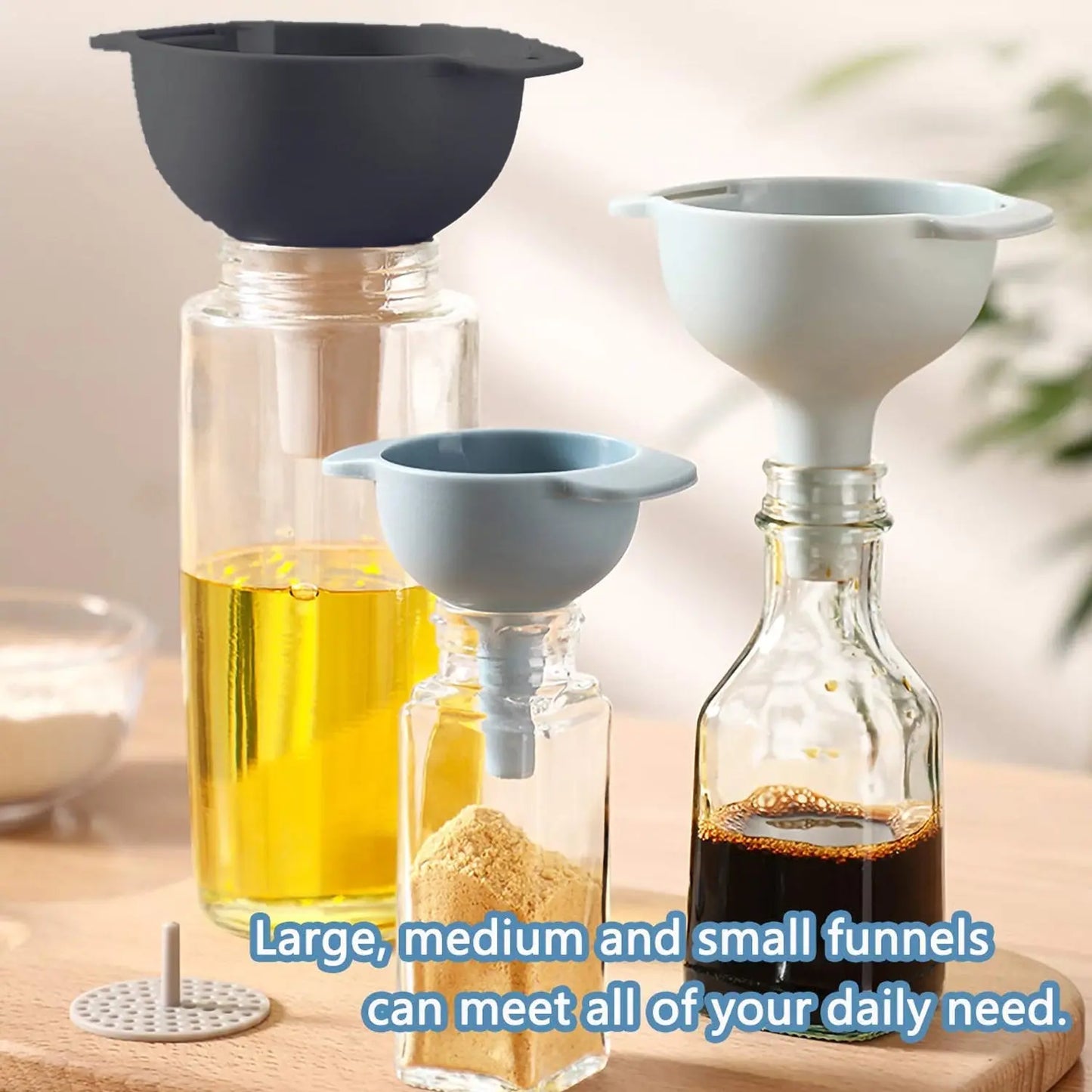 3 - in - 1 Kitchen Funnel Set – Food - Grade Plastic Funnels with Strainer for Liquids & Dry Ingredients - Chestore