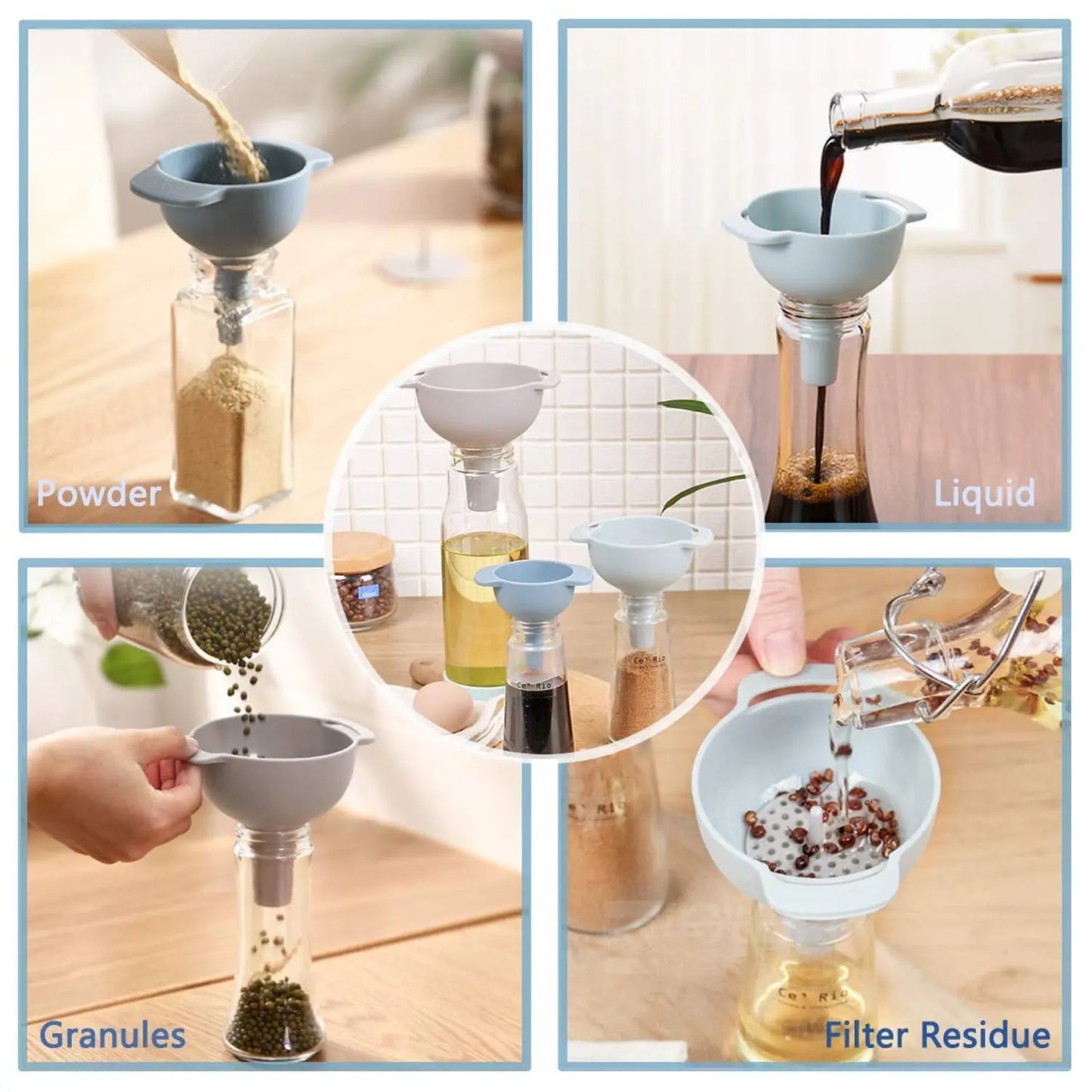 3 - in - 1 Kitchen Funnel Set – Food - Grade Plastic Funnels with Strainer for Liquids & Dry Ingredients - Chestore