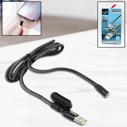 3 - in - 1 Magnetic USB Charging Cable - Fast Charging, Nylon, Full Rotation, USB - C, Android, & Lightning - Chestore