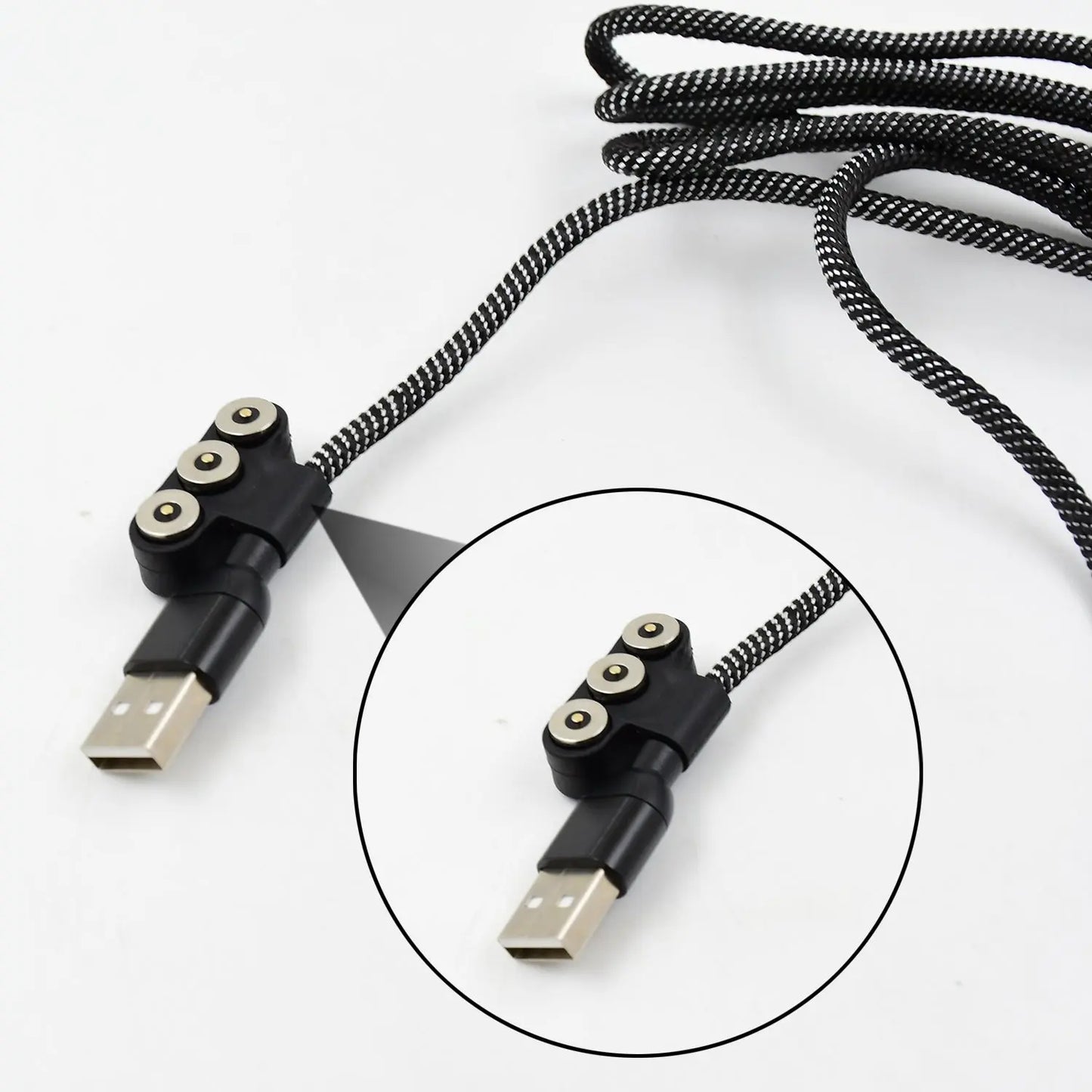 3 - in - 1 Magnetic USB Charging Cable - Fast Charging, Nylon, Full Rotation, USB - C, Android, & Lightning - Chestore