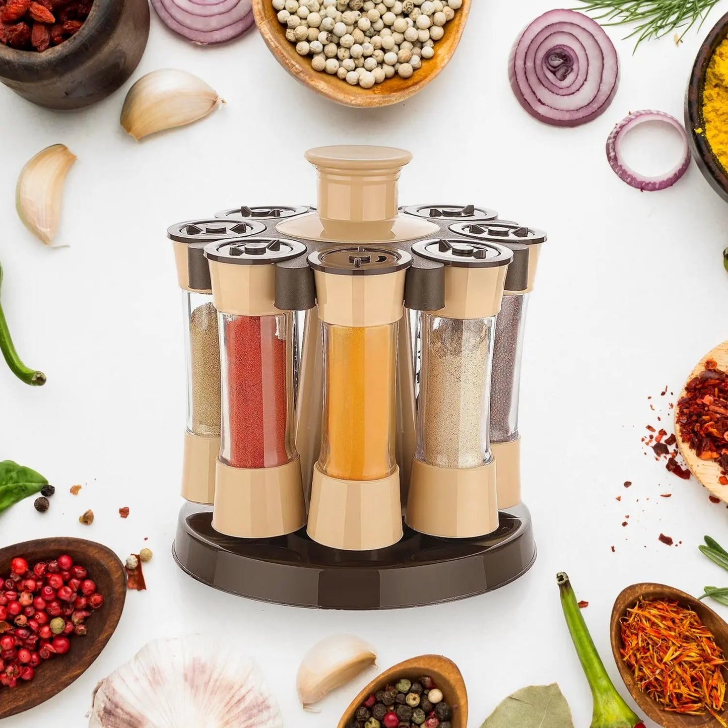 360° Revolving Spice Rack with 8 Spice Jars – Stylish Kitchen Organizer - Chestore