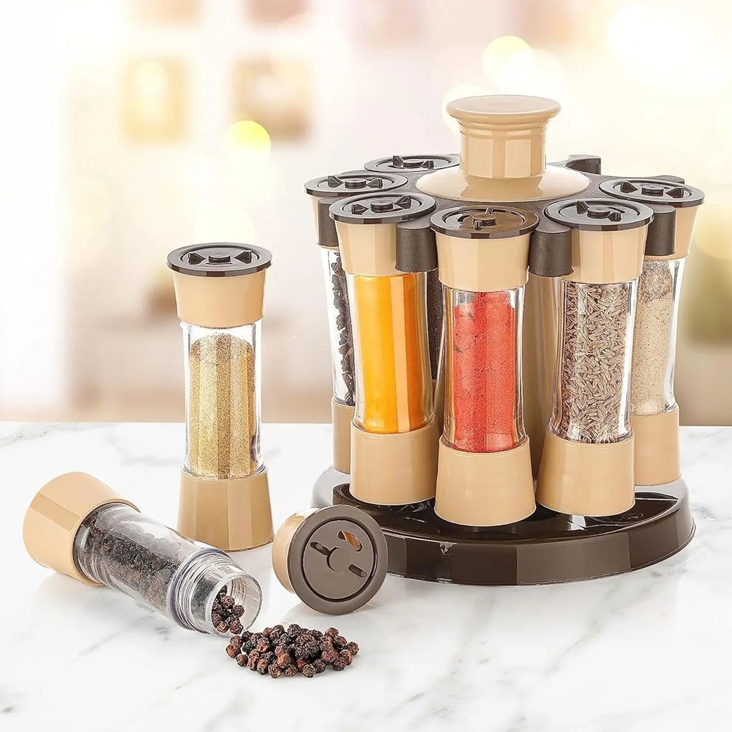 360° Revolving Spice Rack with 8 Spice Jars – Stylish Kitchen Organizer - Chestore