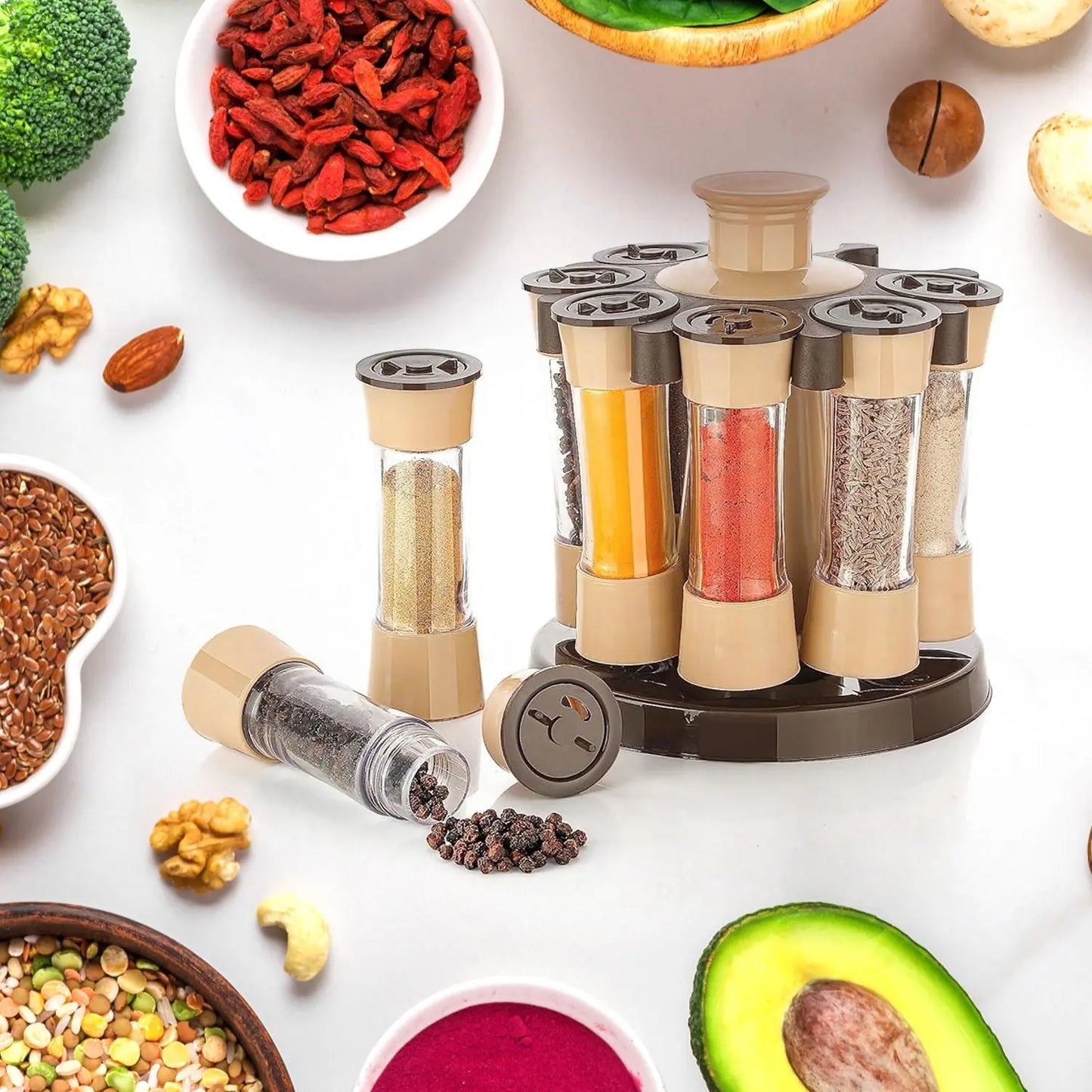 360° Revolving Spice Rack with 8 Spice Jars – Stylish Kitchen Organizer - Chestore