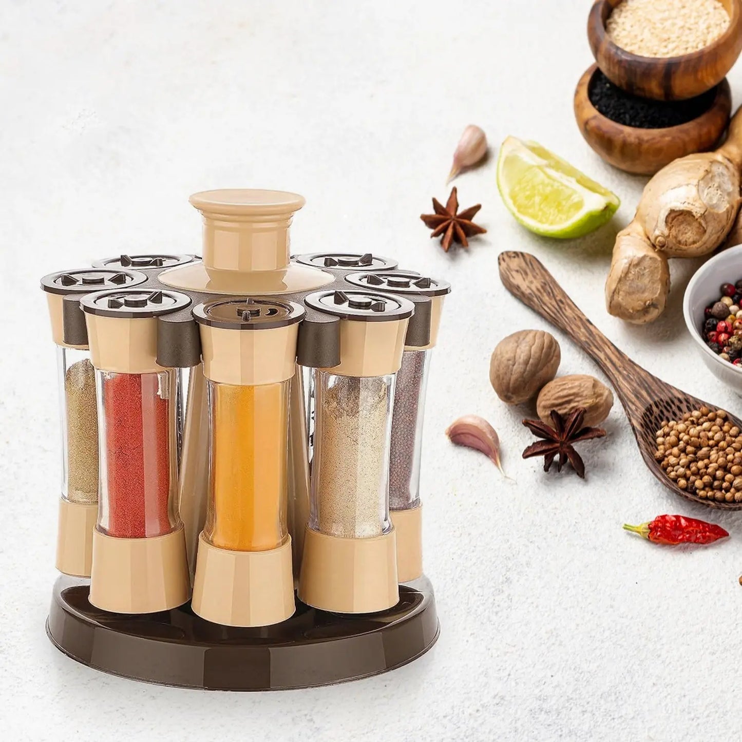 360° Revolving Spice Rack with 8 Spice Jars – Stylish Kitchen Organizer - Chestore