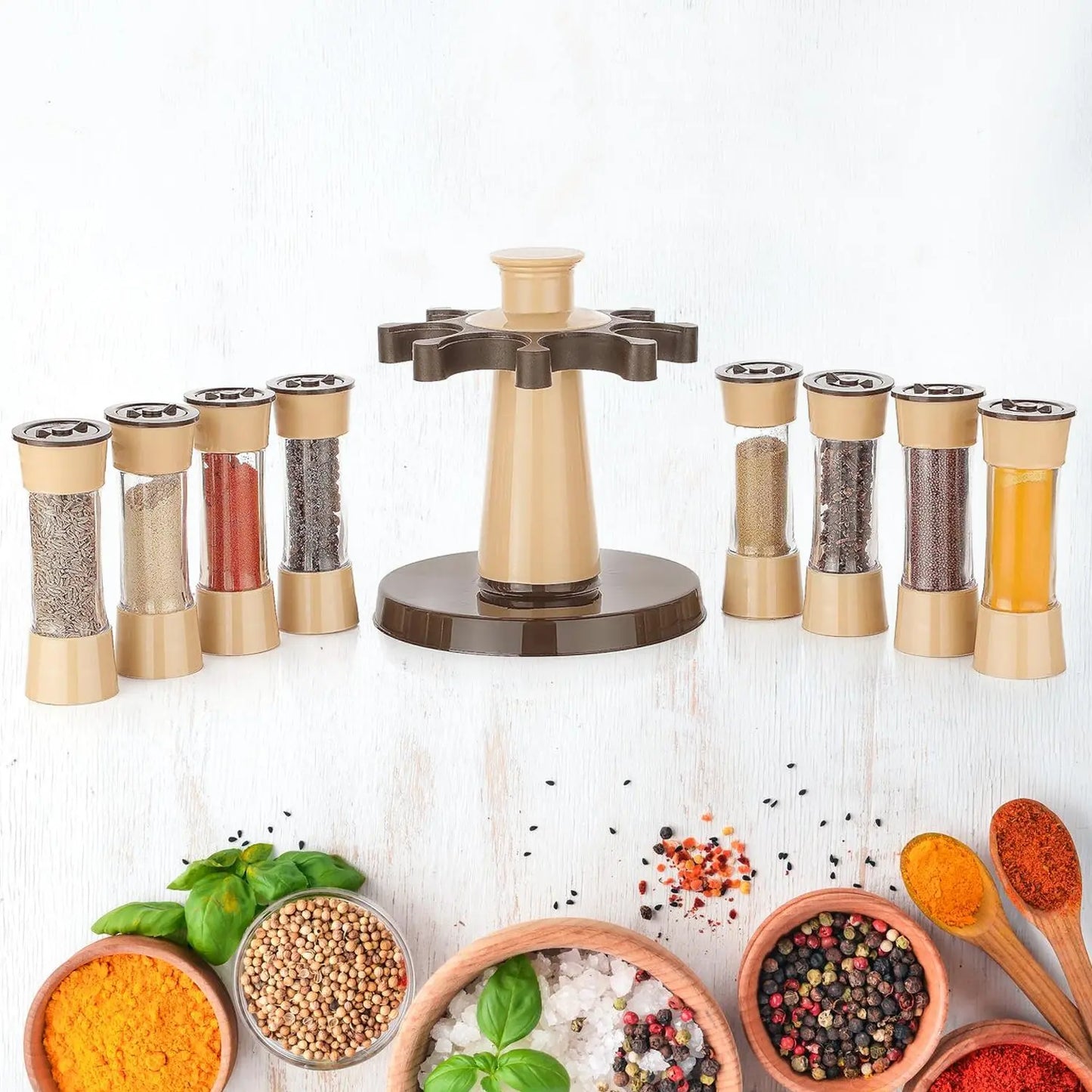 360° Revolving Spice Rack with 8 Spice Jars – Stylish Kitchen Organizer - Chestore