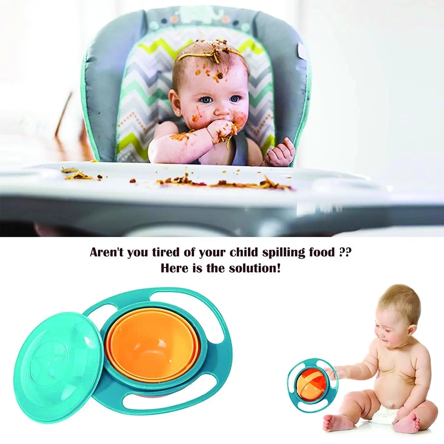 360° Rotating Gyro Bowl | Non - Spill Toddler Feeding Bowl for Mess - Free Meals - Chestore
