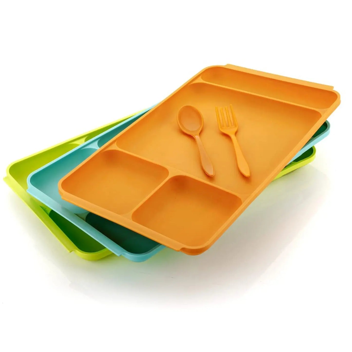 4 - Compartment Plastic Food Plate with Spoon & Fork – Divided Dinner Plate for Meals - Chestore