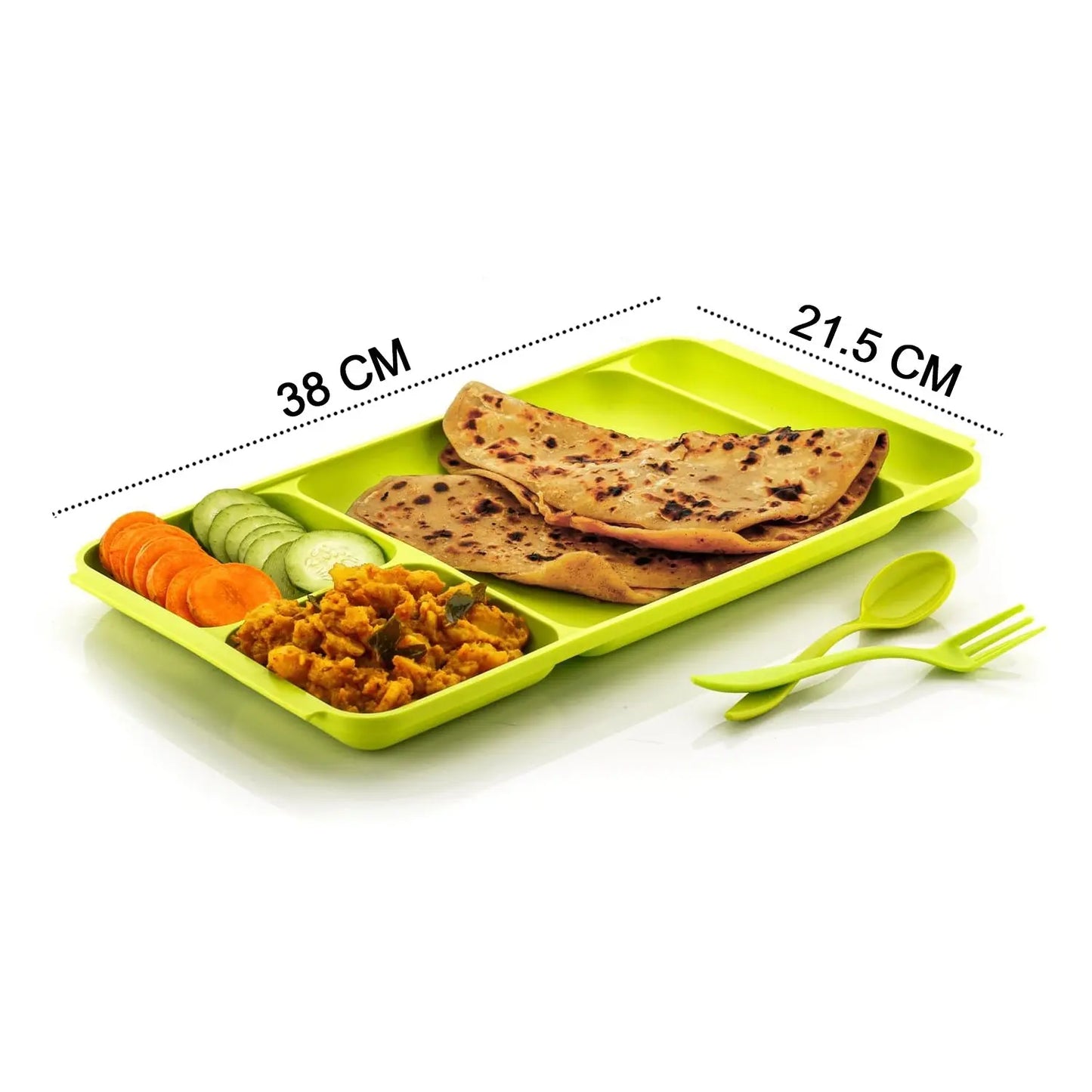 4 - Compartment Plastic Food Plate with Spoon & Fork – Divided Dinner Plate for Meals - Chestore
