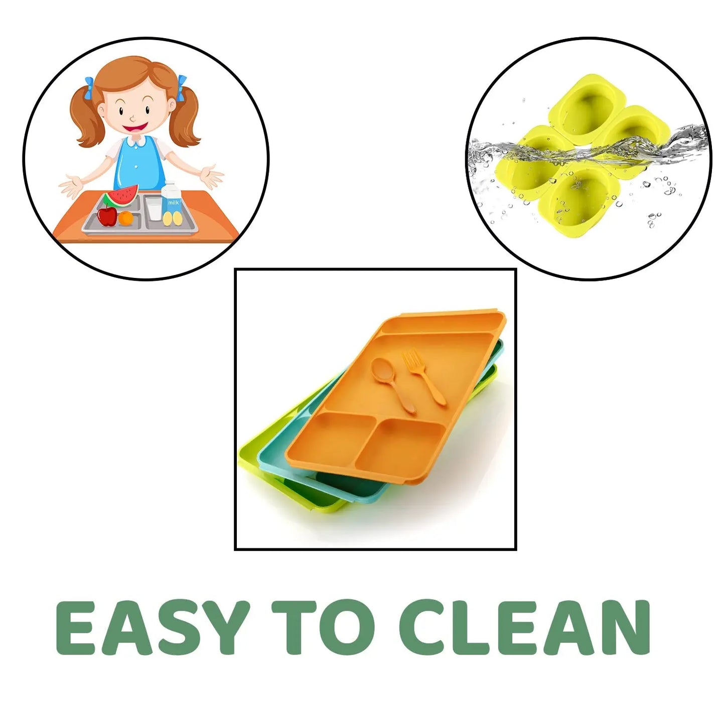 4 - Compartment Plastic Food Plate with Spoon & Fork – Divided Dinner Plate for Meals - Chestore