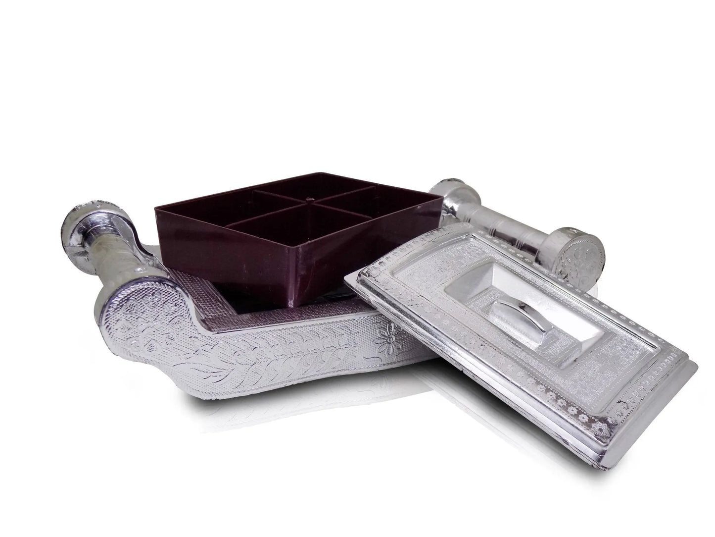Multipurpose 4 - Section Royal Design Silver Storage Box – Elegant Gift Box for All Occasions - Chestore