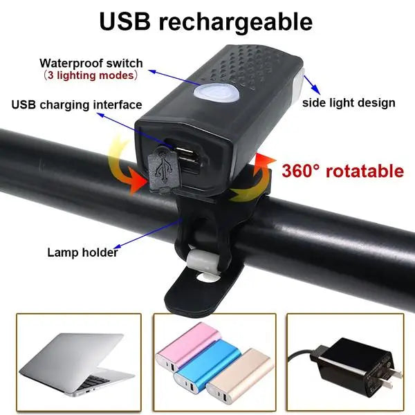 USB Rechargeable Bicycle Light Set – 400 Lumen Super Bright Headlight 🚴‍♂️💡 - Chestore