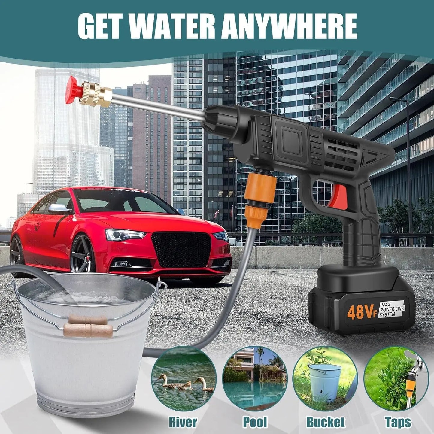 Double Battery 48v Rechargeable Electric Car Washer Gun (1 Set) - Chestore