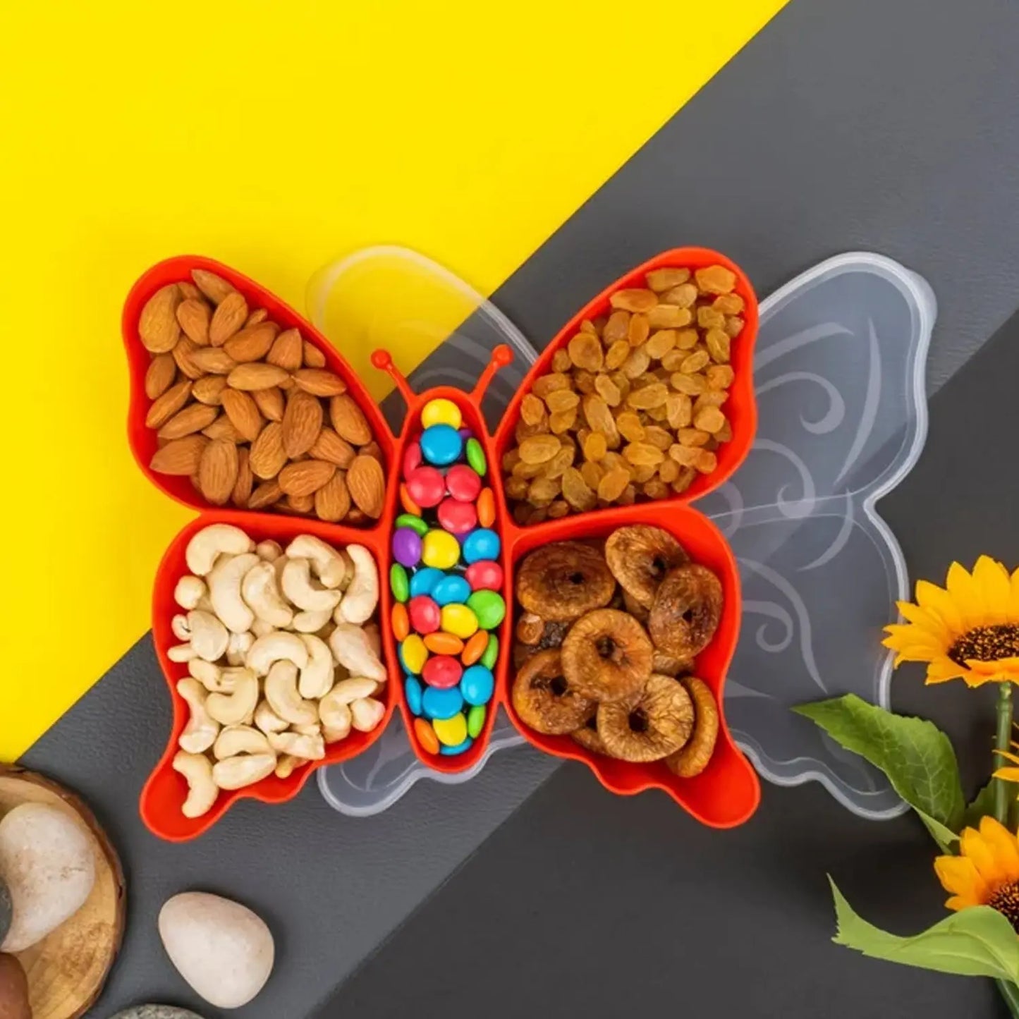 🦋 5 - Compartment Multipurpose Butterfly Plastic Tray – 1 Pc - Chestore