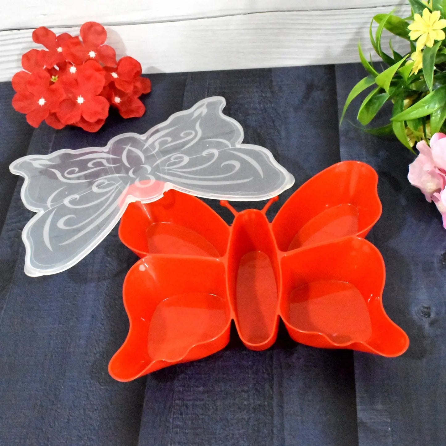 🦋 5 - Compartment Multipurpose Butterfly Plastic Tray – 1 Pc - Chestore
