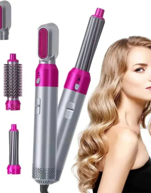 5-in-1 multifunctional hair dryer brush with curling and straightening attachments