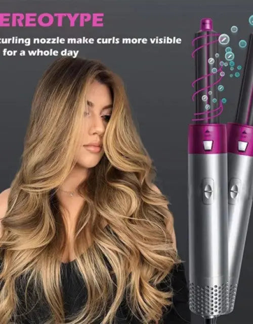 5-in-1 multifunctional hair dryer brush with curling and straightening attachments
