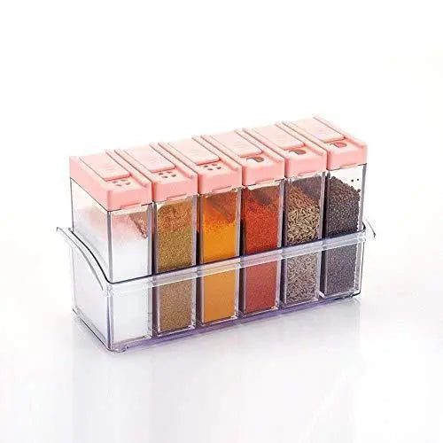 6 - Piece Plastic Spice Jars Set – Multicolour, 14x22x8cm for Convenient Storage - Chestore