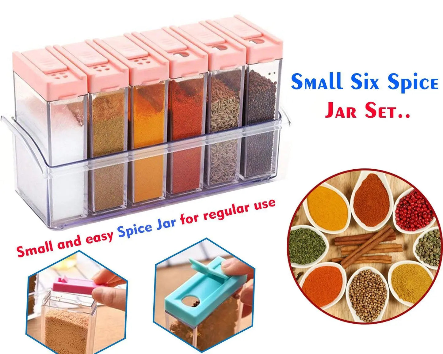 6 - Piece Plastic Spice Jars Set – Multicolour, 14x22x8cm for Convenient Storage - Chestore