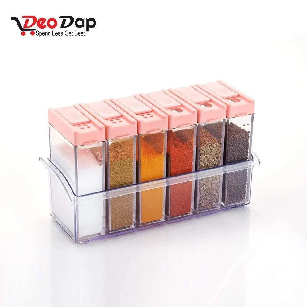 6 - Piece Plastic Spice Jars Set – Multicolour, 14x22x8cm for Convenient Storage - Chestore