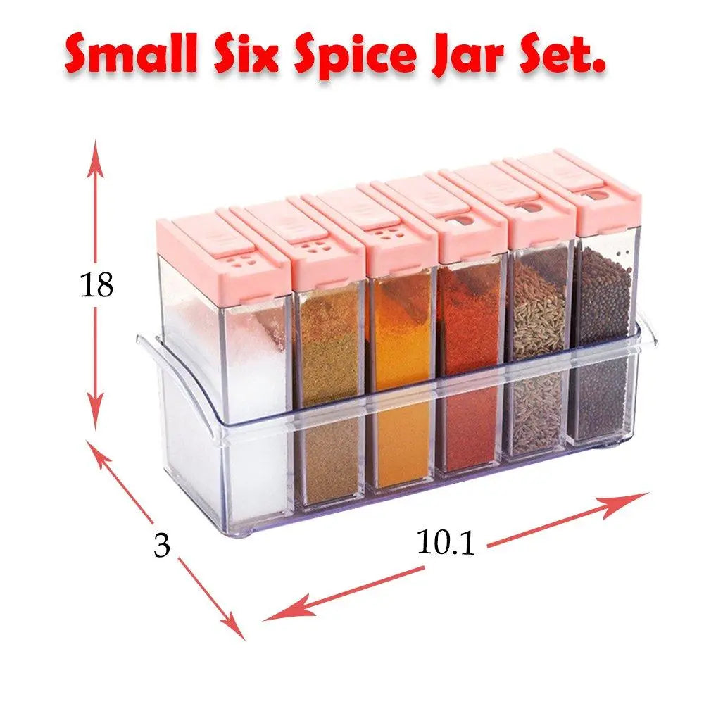 6 - Piece Plastic Spice Jars Set – Multicolour, 14x22x8cm for Convenient Storage - Chestore