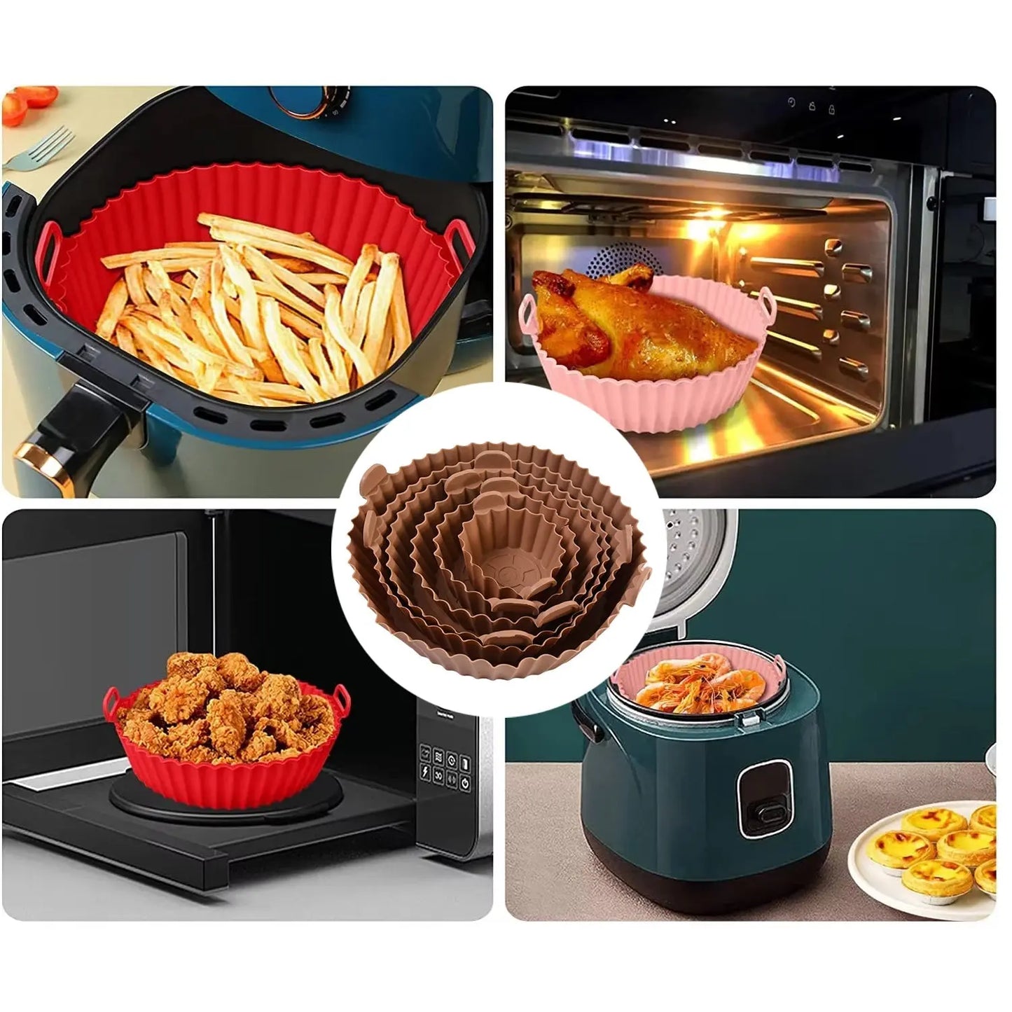Air Fryer Reusable Silicone Pot – 6 - Piece Non - Stick Baking Tray with Handles - Chestore