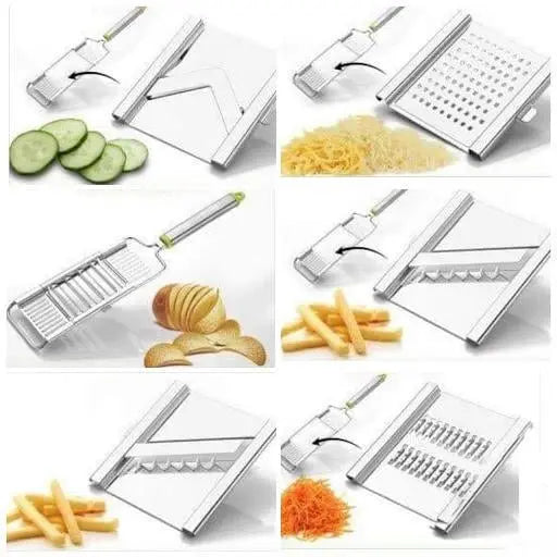 6 - in - 1 Stainless Steel Kitchen Chopper, Cutter, Slicer & Grater with Handle - Chestore