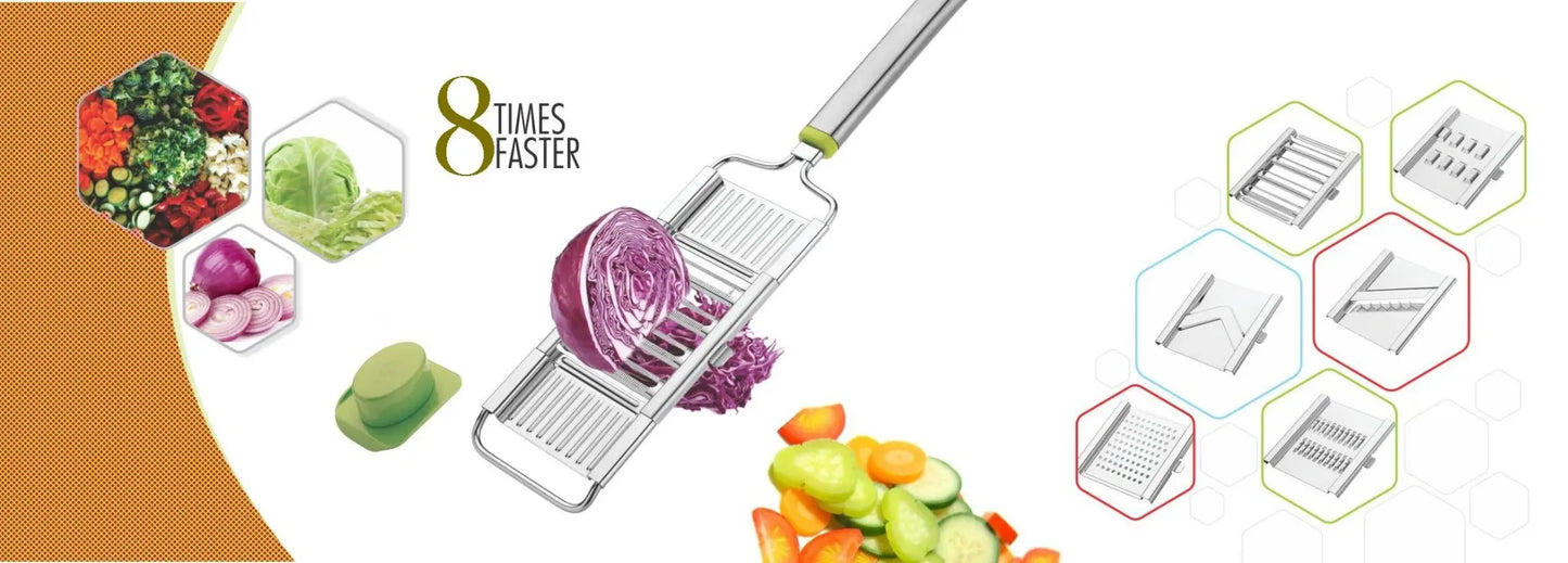 6 - in - 1 Stainless Steel Kitchen Chopper, Cutter, Slicer & Grater with Handle - Chestore