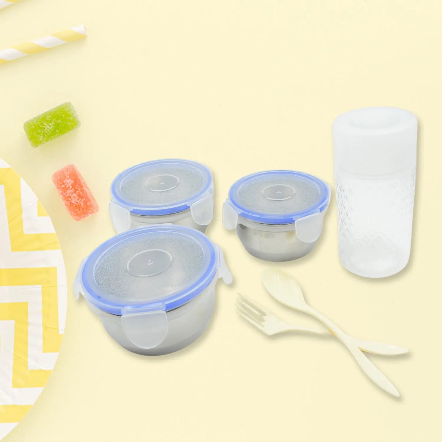6 - in - 1 Tiffin Lunch Box Set – Leak - Proof, Microwave Safe, with Bag & Bottle - Chestore