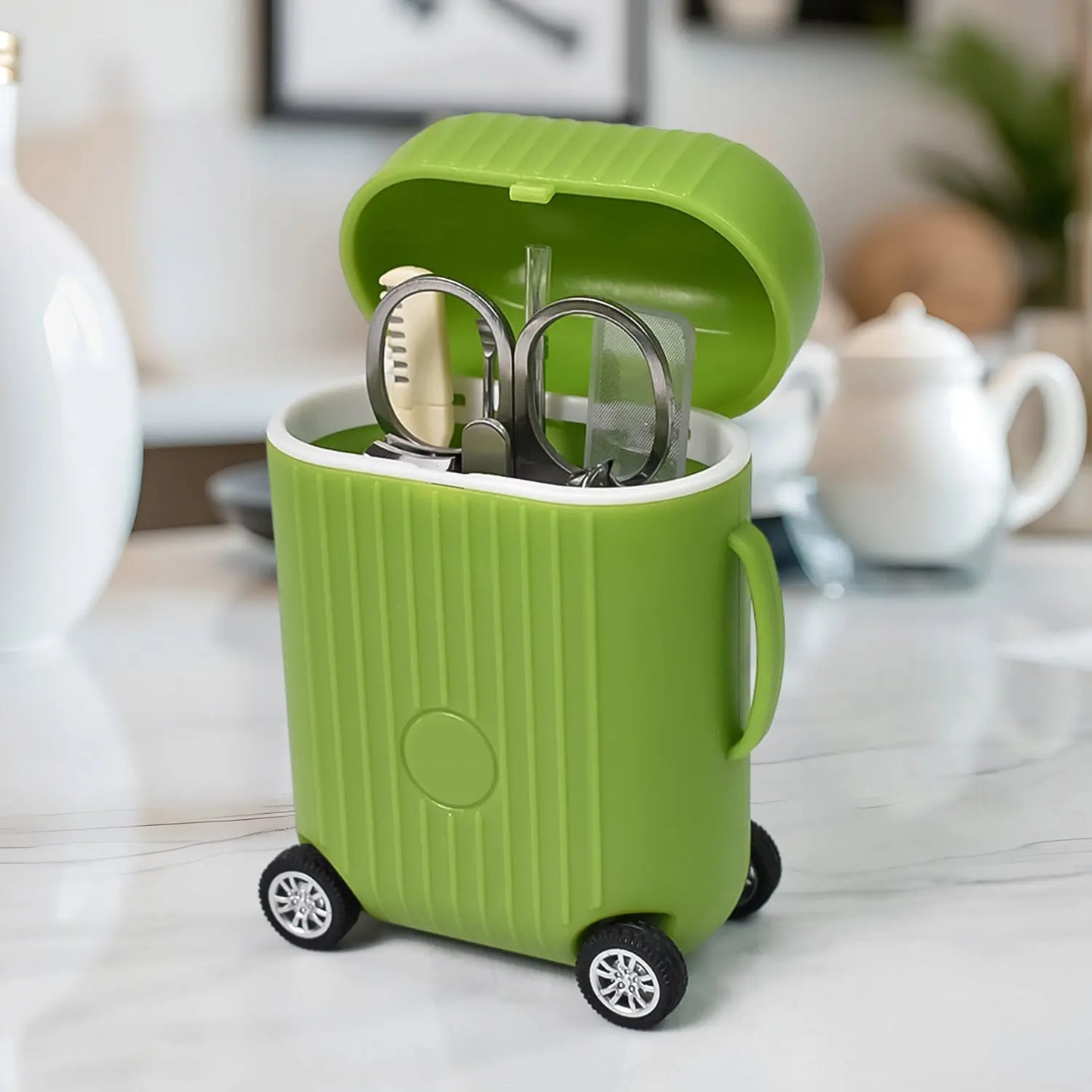 Manicure Kit Pedicure Tools For Feet Nail Clipper (8 Pcs Set With Mini 4 Wheel Suitcase Trolley) - Chestore